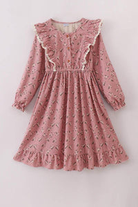 Floral Corduroy Lace Ruffle Mom Dress - Essential Southern Charm