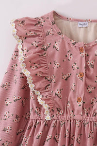 Floral Corduroy Lace Ruffle Mom Dress - Essential Southern Charm
