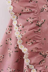 Floral Corduroy Lace Ruffle Mom Dress - Essential Southern Charm