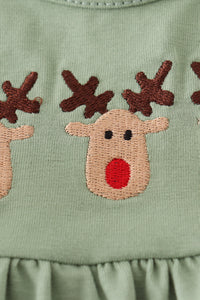 Christmas reindeer embroidery girl bloomers set