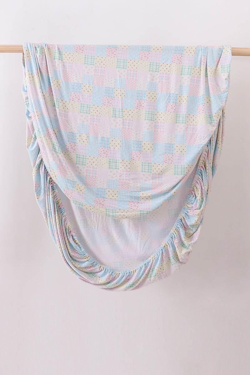 Pink Floral Checkered Bamboo Crib Sheet - Essential Southern Charm