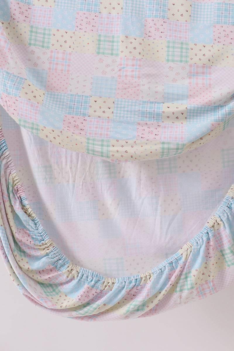 Pink Floral Checkered Bamboo Crib Sheet - Essential Southern Charm
