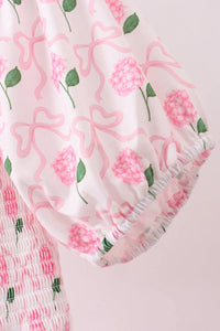 Pink Bow Hydrangea Smocked Women Dress - Essential Southern Charm
