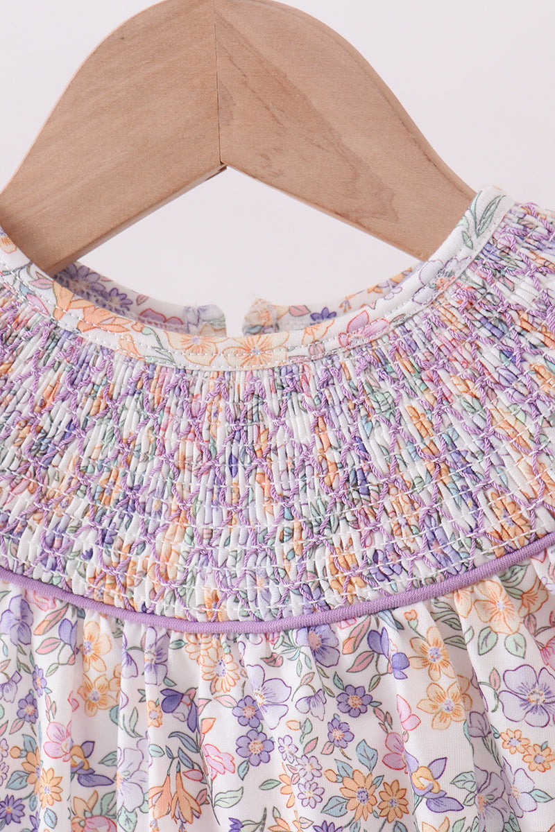 Floral Smocked Ruffle Bubble