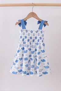 Blue whale smocked ruffle mom&me dress