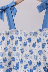 Blue whale smocked ruffle mom&me dress