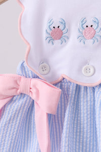 Crab Embroidered Seersucker Bloomer Set