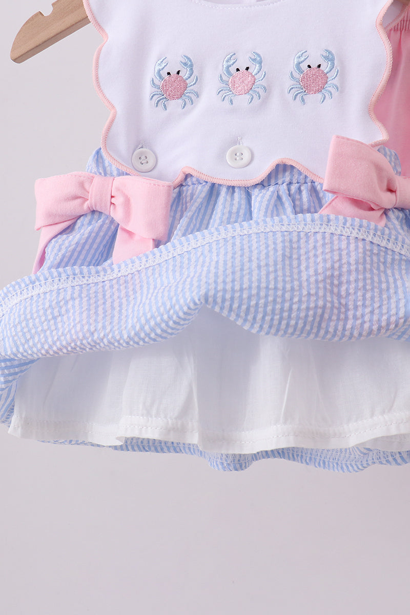 Crab Embroidered Seersucker Bloomer Set