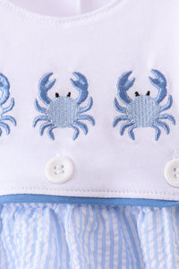 Crab Embroidered Seersucker Bubble
