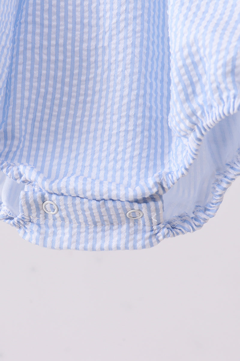 Crab Embroidered Seersucker Bubble
