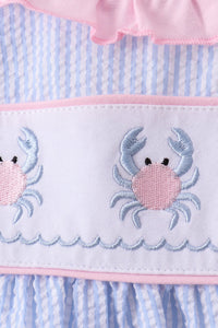 Crab Embroidered Seersucker Ruffle Shorts Set