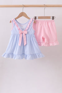 Crab Embroidered Seersucker Ruffle Shorts Set