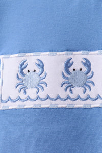 Crab Embroidered Seersucker Shorts Set