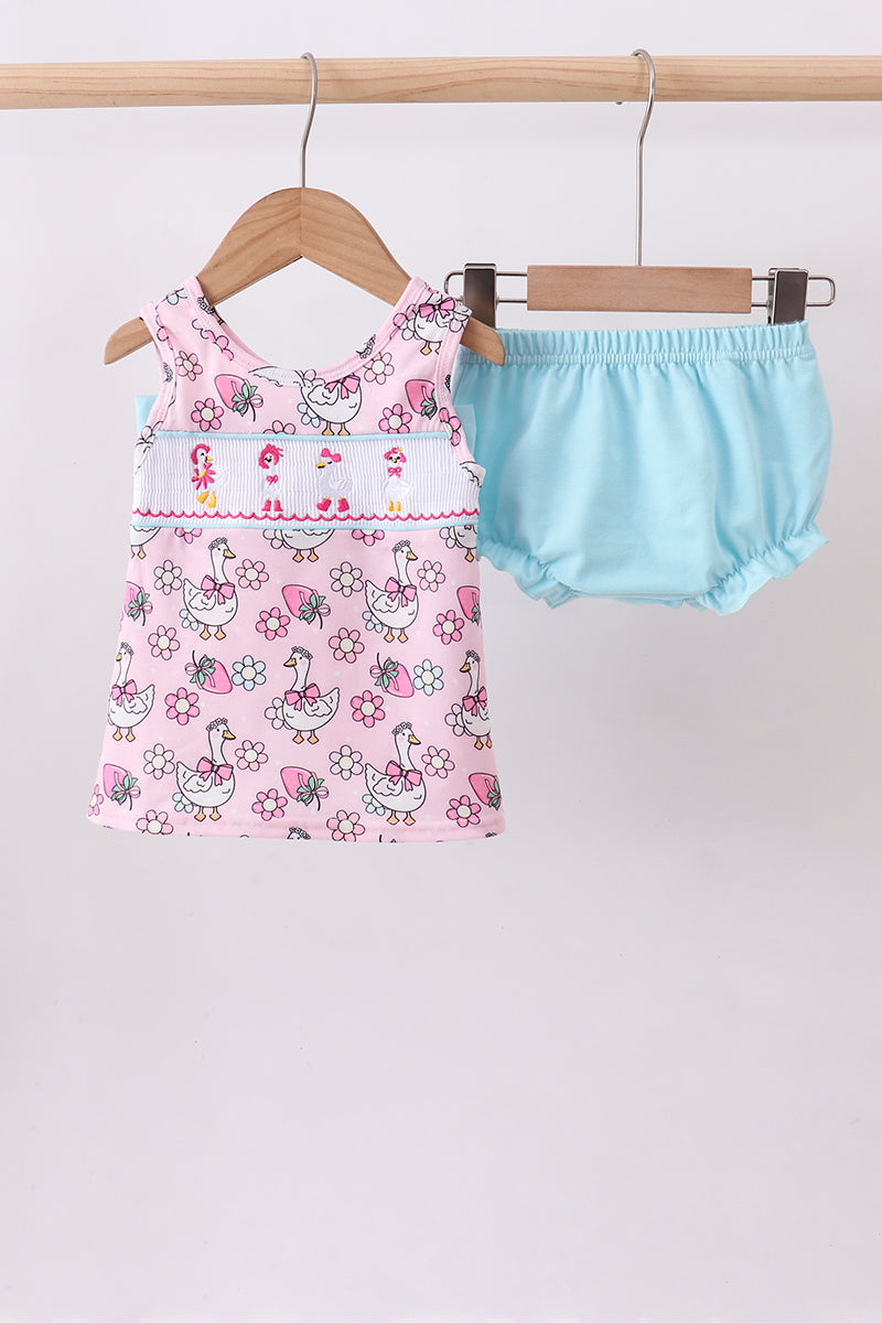 Goose Smocked Bloomer Set