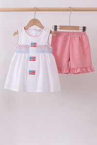 Flag smocked ruffle shorts set