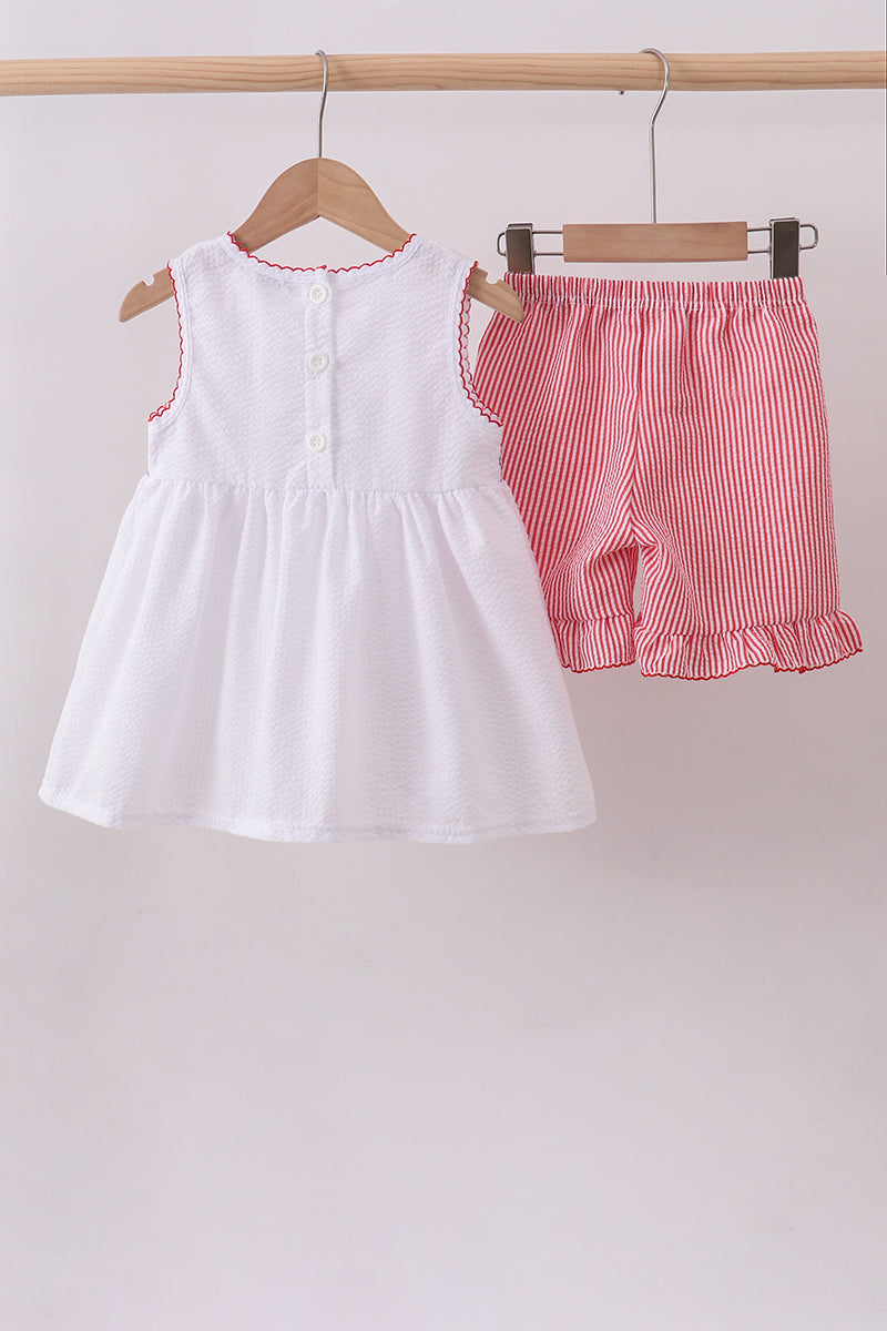 Flag smocked ruffle shorts set