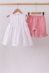 Flag smocked ruffle shorts set
