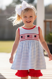Flag smocked stripe ruffle shorts set