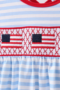 Flag smocked stripe ruffle shorts set