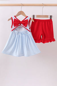 Flag smocked stripe ruffle shorts set
