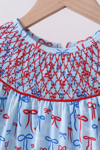 Bow smocked ruffle shorts set