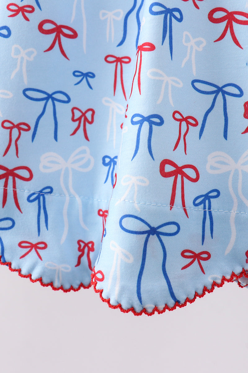 Bow smocked ruffle shorts set