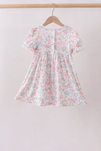 Floral bow smocked ruffle dress