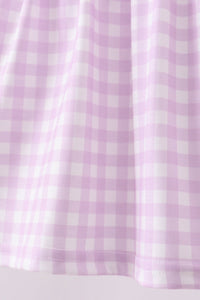 Purple floral embroidery gingham ruffle shorts set