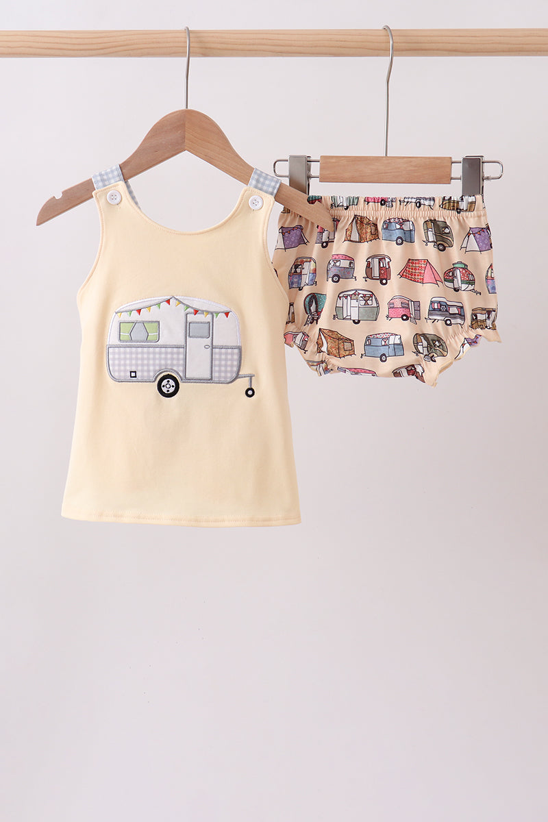 Camper applique bow bloomer set