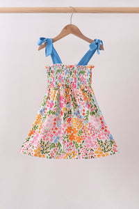 Summer floral print smocked mom&me dress