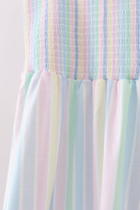 Rainbow stripe smocked dress