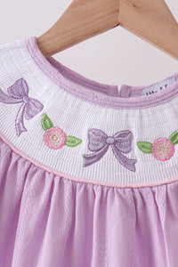 Lavender Smocked Embroidered Bow Jacquard Dress
