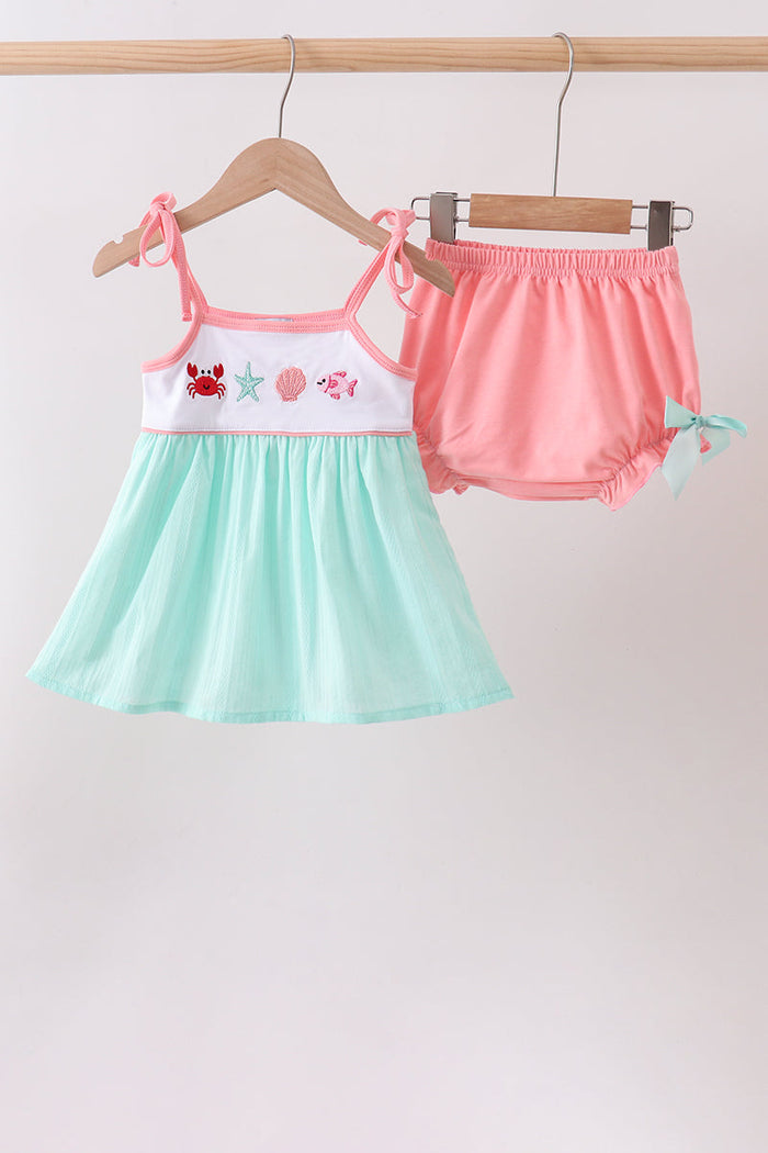 Marine Embroidered Jacquard Bloomer Set