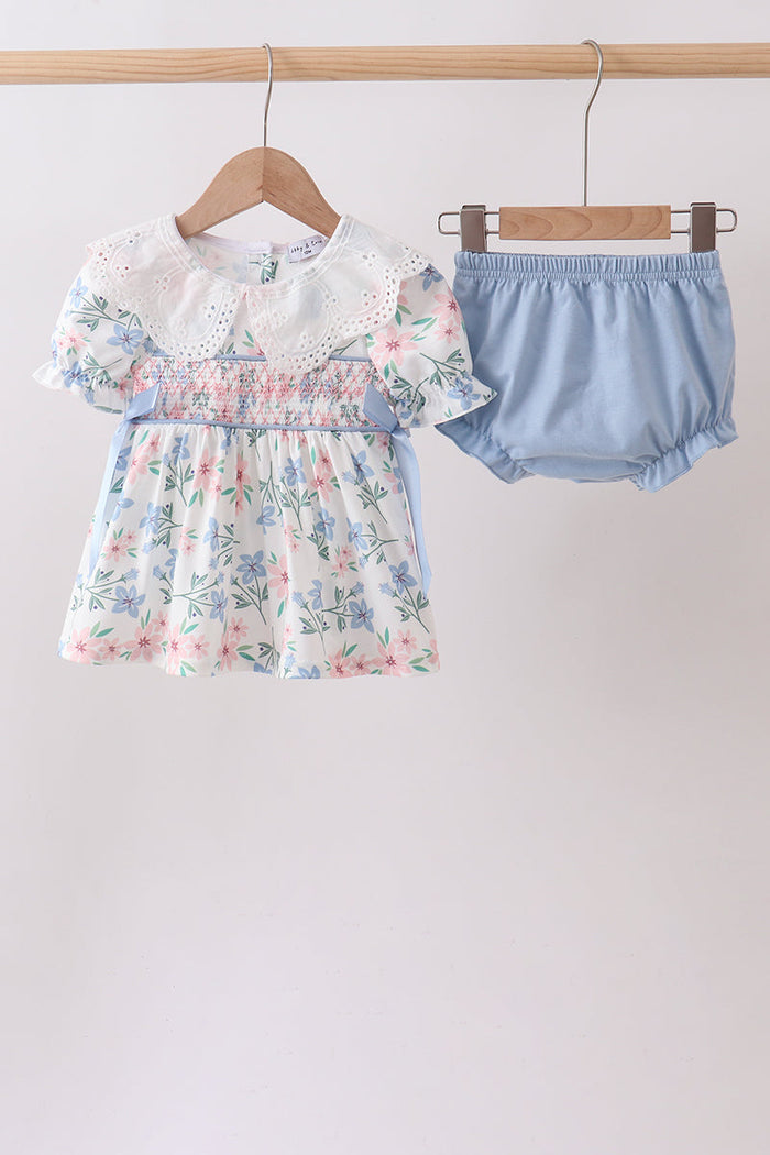 Floral Smocked Ruffle Bloomer Set
