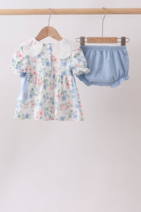 Floral Smocked Ruffle Bloomer Set