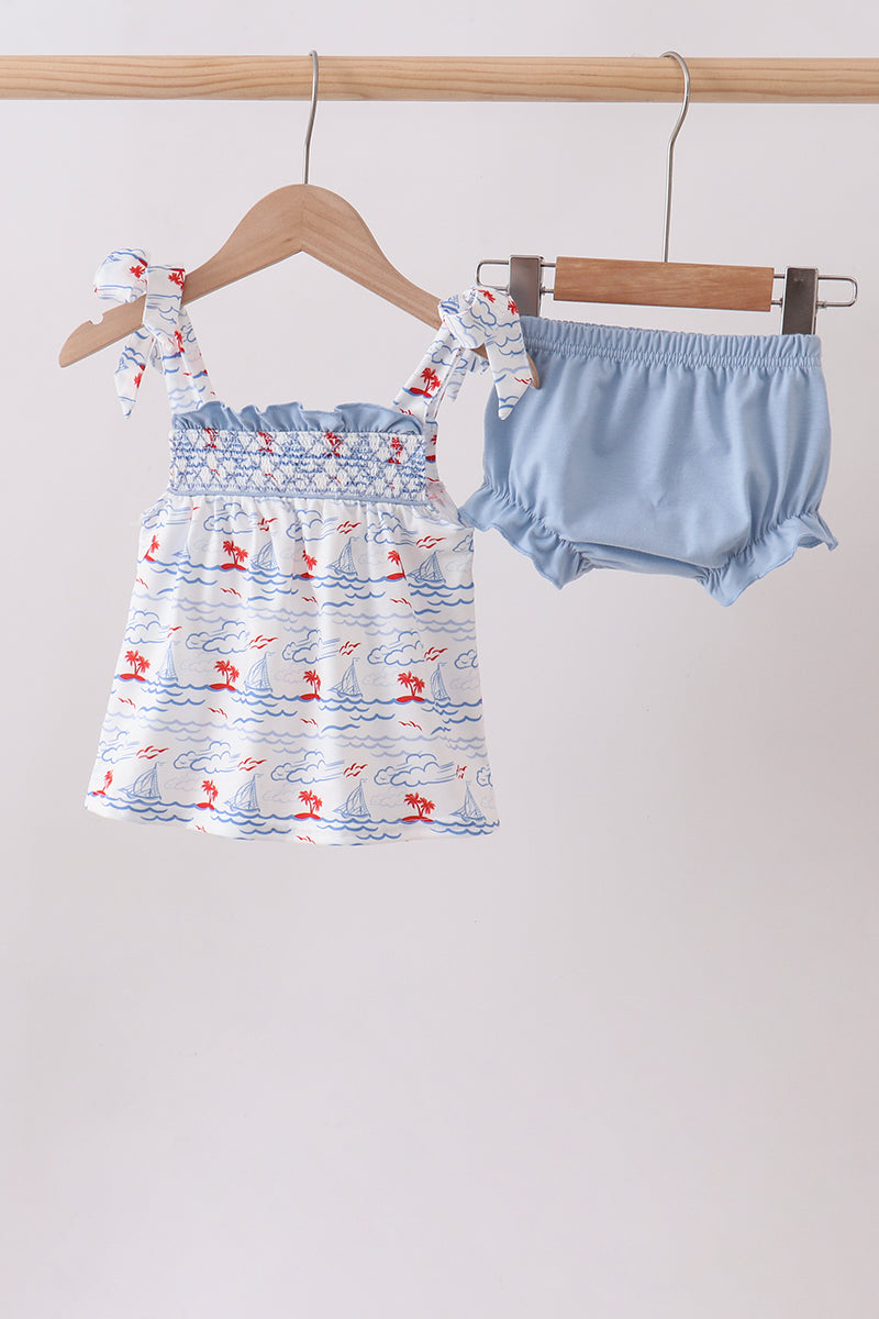 Sailboat Smocked Bloomer Set