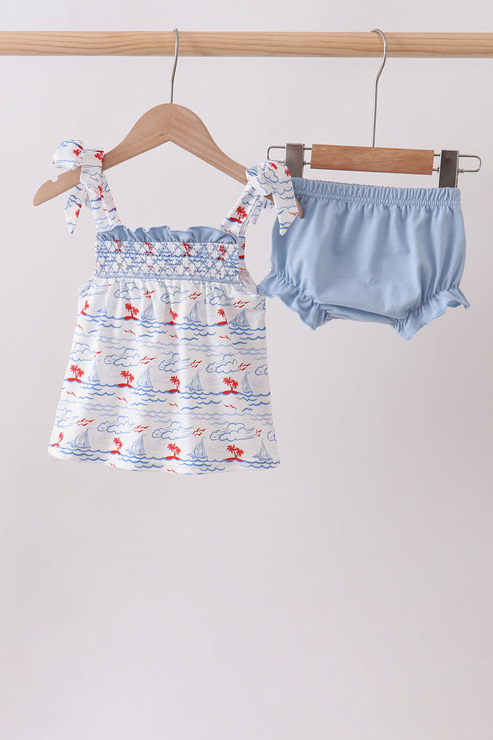 Sailboat Smocked Bloomer Set