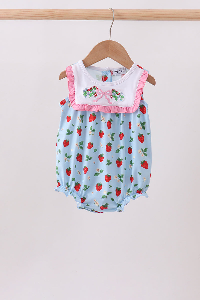 Strawberry Embroidered Ruffle Bow Bubble