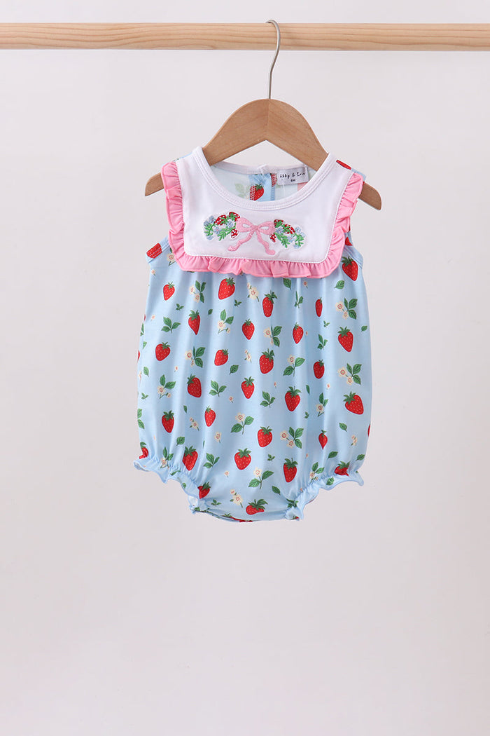 Strawberry Embroidered Ruffle Bow Bubble