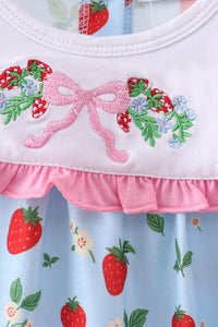 Strawberry Embroidered Ruffle Bow Bubble