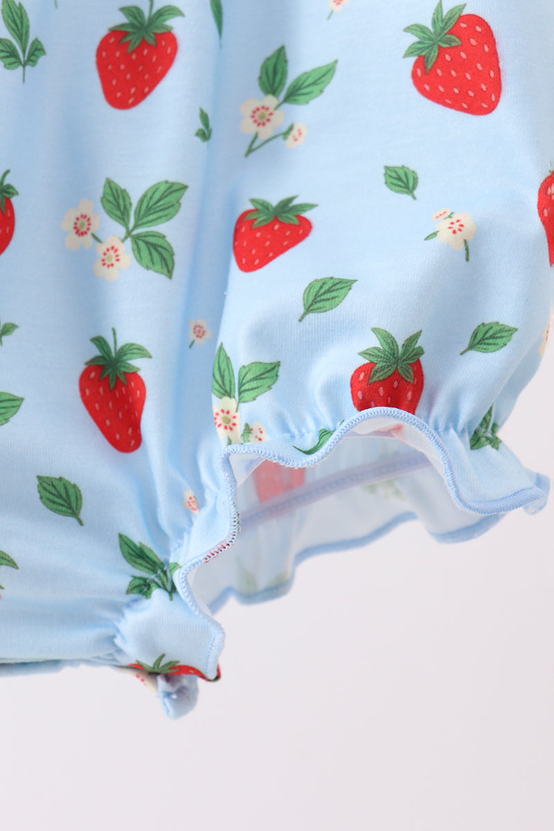 Strawberry Embroidered Ruffle Bow Bubble