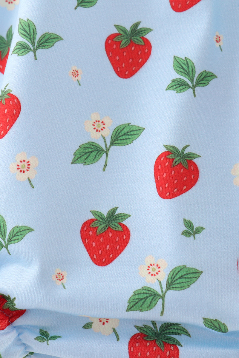 Strawberry Embroidered Ruffle Bow Bubble
