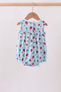 Strawberry Embroidered Ruffle Bow Bubble