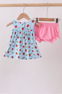 Strawberry Embroidered Bow Bloomer Set