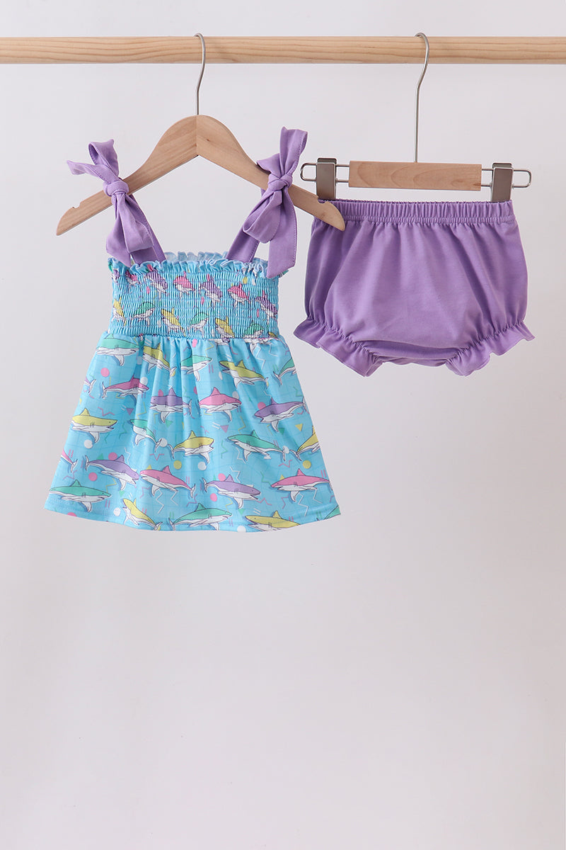Shark Smocked Bloomer Set