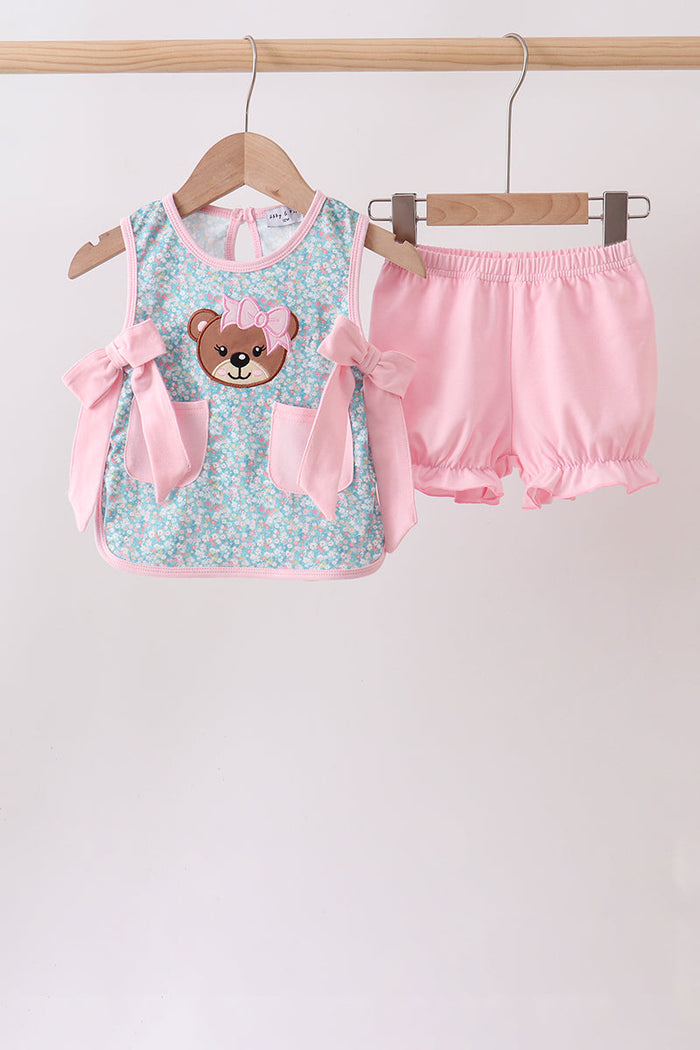 Bear Floral Applique Bloomer Set