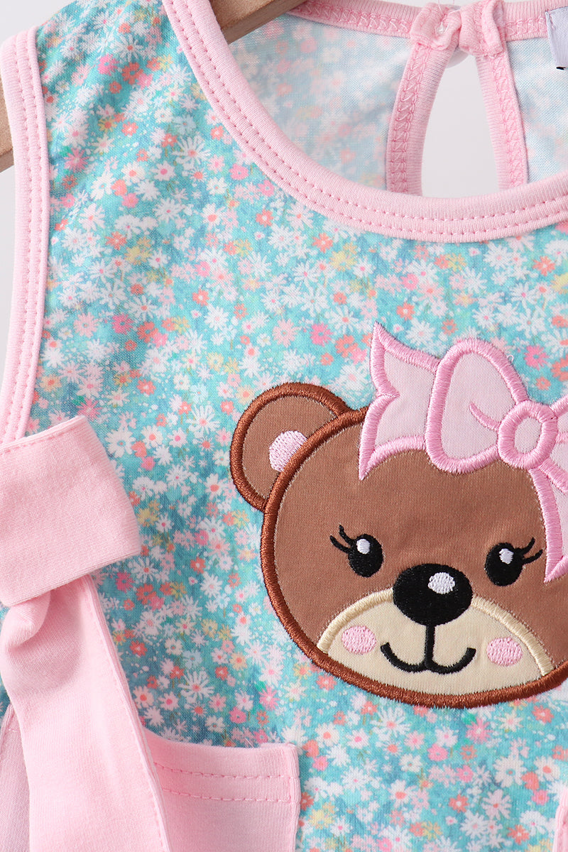 Bear Floral Applique Bloomer Set