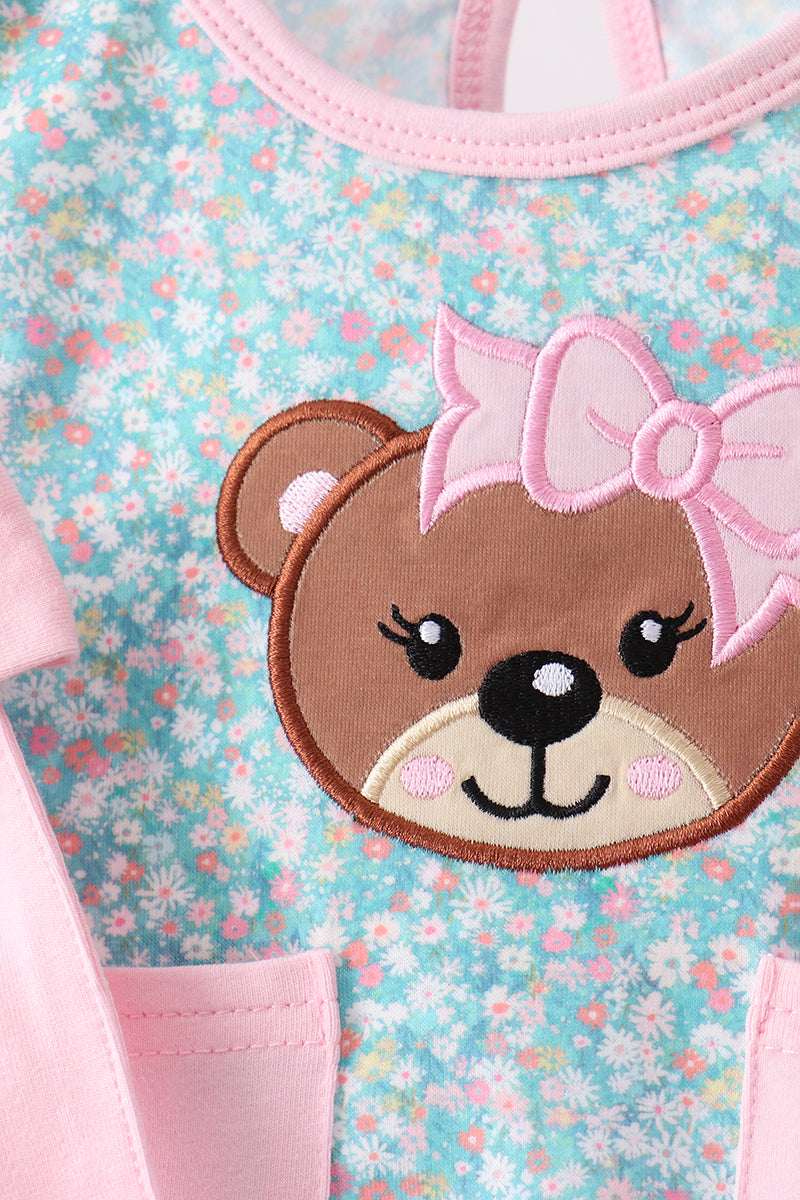 Bear Floral Applique Bloomer Set