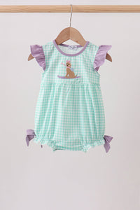 Puppy Plaid Embroidered Bubble