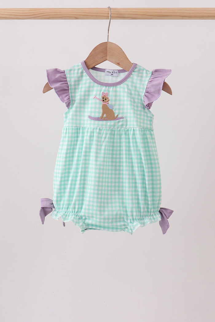 Puppy Plaid Embroidered Bubble